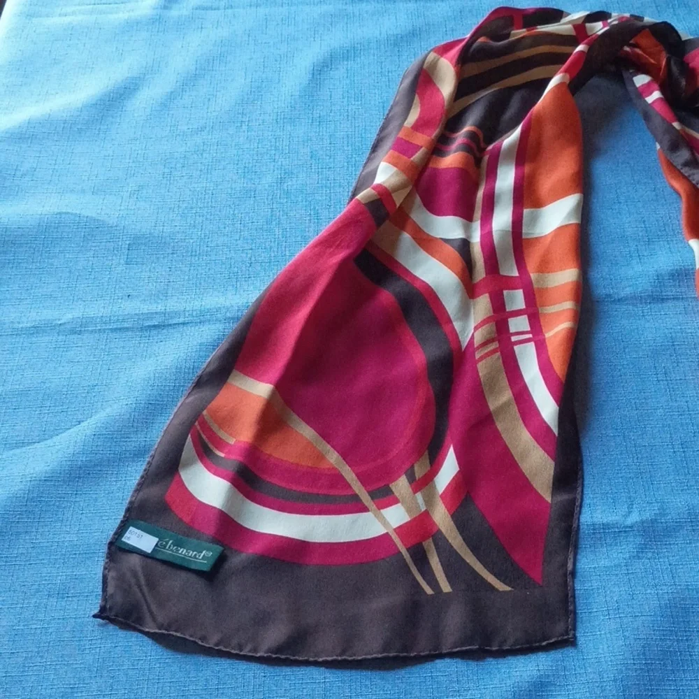Harve Benard Geometric Print Lightweight Scarf in Fuchsia, Orange and Brown,Silk